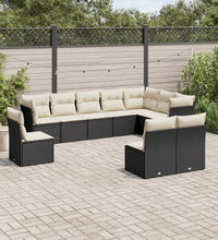 10-tlg. Garten-Sofagarnitur mit Kissen Schwarz Poly Rattan