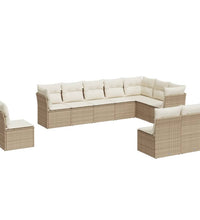 10-tlg. Garten-Sofagarnitur mit Kissen Beige Poly Rattan