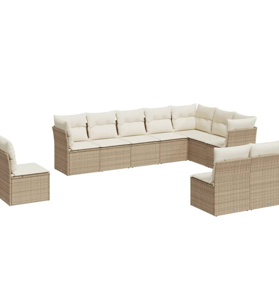 10-tlg. Garten-Sofagarnitur mit Kissen Beige Poly Rattan