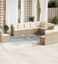 10-tlg. Garten-Sofagarnitur mit Kissen Beige Poly Rattan