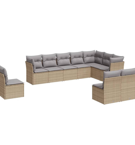 10-tlg. Garten-Sofagarnitur mit Kissen Beige Poly Rattan