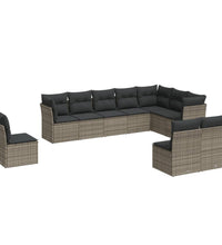 10-tlg. Garten-Sofagarnitur mit Kissen Grau Poly Rattan