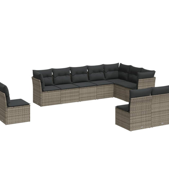 10-tlg. Garten-Sofagarnitur mit Kissen Grau Poly Rattan