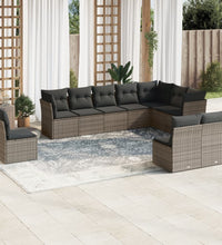 10-tlg. Garten-Sofagarnitur mit Kissen Grau Poly Rattan