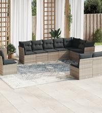 10-tlg. Garten-Sofagarnitur mit Kissen Hellgrau Poly Rattan