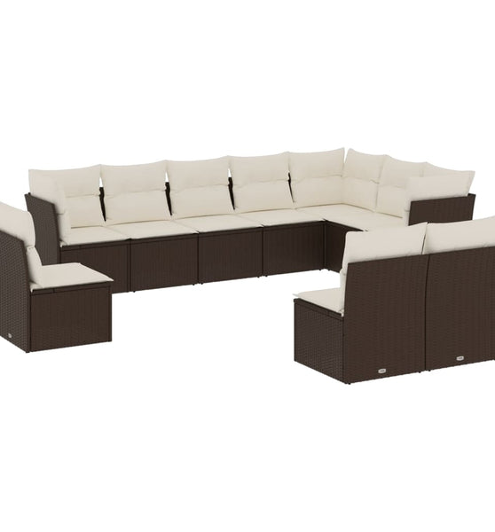 10-tlg. Garten-Sofagarnitur mit Kissen Braun Poly Rattan