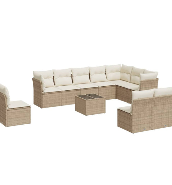 11-tlg. Garten-Sofagarnitur mit Kissen Beige Poly Rattan