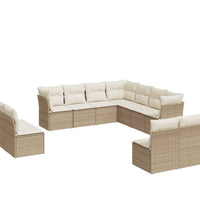 11-tlg. Garten-Sofagarnitur mit Kissen Beige Poly Rattan