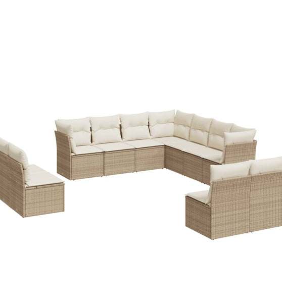 11-tlg. Garten-Sofagarnitur mit Kissen Beige Poly Rattan