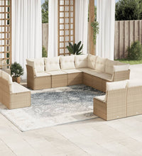 11-tlg. Garten-Sofagarnitur mit Kissen Beige Poly Rattan