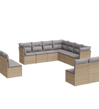 11-tlg. Garten-Sofagarnitur mit Kissen Beige Poly Rattan