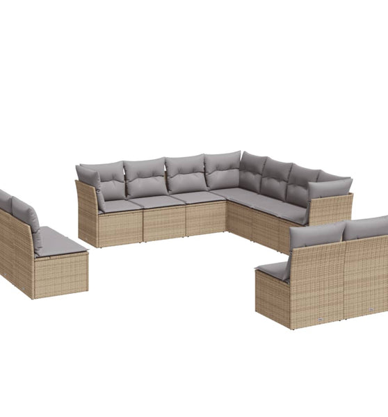11-tlg. Garten-Sofagarnitur mit Kissen Beige Poly Rattan