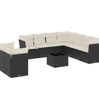 10-tlg. Garten-Sofagarnitur mit Kissen Schwarz Poly Rattan