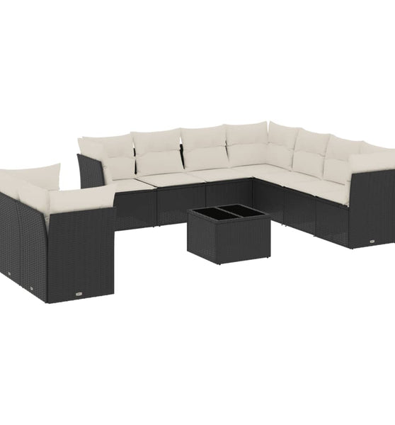10-tlg. Garten-Sofagarnitur mit Kissen Schwarz Poly Rattan