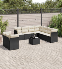 10-tlg. Garten-Sofagarnitur mit Kissen Schwarz Poly Rattan
