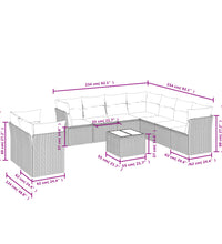 10-tlg. Garten-Sofagarnitur mit Kissen Grau Poly Rattan