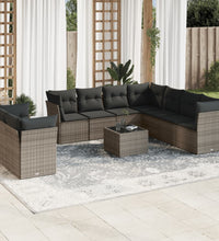 10-tlg. Garten-Sofagarnitur mit Kissen Grau Poly Rattan