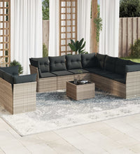 10-tlg. Garten-Sofagarnitur mit Kissen Hellgrau Poly Rattan