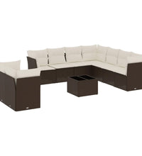 10-tlg. Garten-Sofagarnitur mit Kissen Braun Poly Rattan