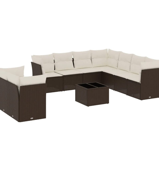 10-tlg. Garten-Sofagarnitur mit Kissen Braun Poly Rattan