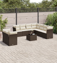 10-tlg. Garten-Sofagarnitur mit Kissen Braun Poly Rattan