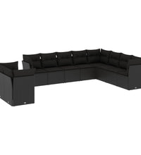10-tlg. Garten-Sofagarnitur mit Kissen Schwarz Poly Rattan