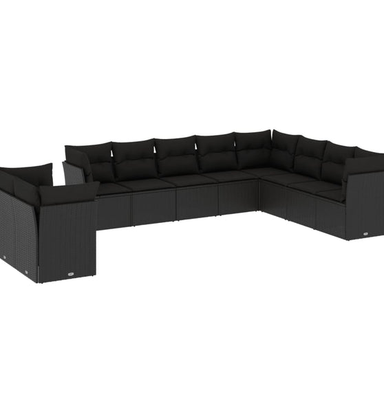 10-tlg. Garten-Sofagarnitur mit Kissen Schwarz Poly Rattan