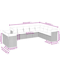 10-tlg. Garten-Sofagarnitur mit Kissen Schwarz Poly Rattan