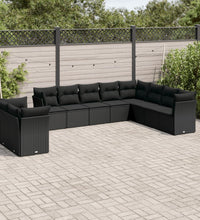 10-tlg. Garten-Sofagarnitur mit Kissen Schwarz Poly Rattan