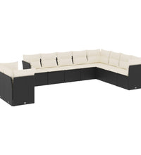 10-tlg. Garten-Sofagarnitur mit Kissen Schwarz Poly Rattan