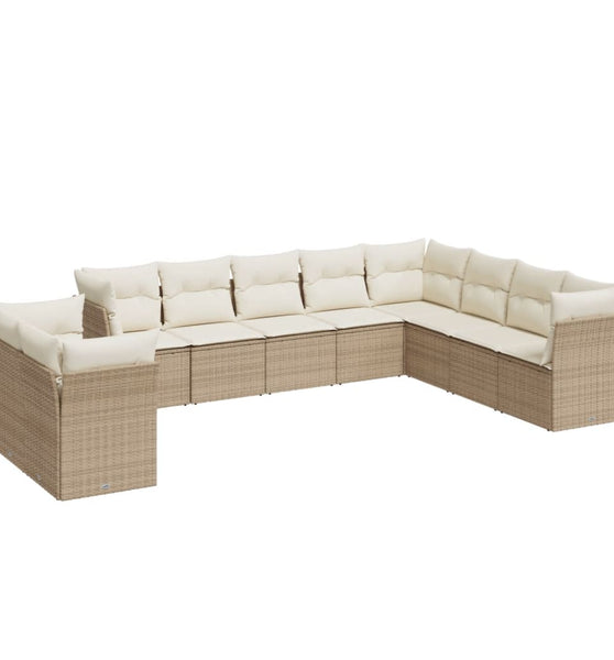 10-tlg. Garten-Sofagarnitur mit Kissen Beige Poly Rattan