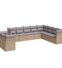 10-tlg. Garten-Sofagarnitur mit Kissen Beige Poly Rattan