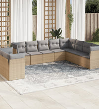 10-tlg. Garten-Sofagarnitur mit Kissen Beige Poly Rattan