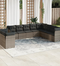 10-tlg. Garten-Sofagarnitur mit Kissen Grau Poly Rattan