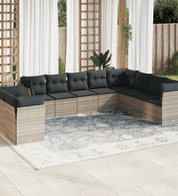 10-tlg. Garten-Sofagarnitur mit Kissen Hellgrau Poly Rattan