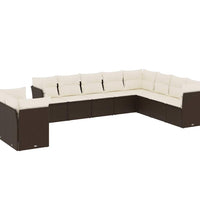 10-tlg. Garten-Sofagarnitur mit Kissen Braun Poly Rattan