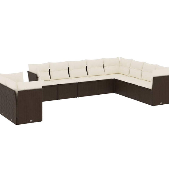 10-tlg. Garten-Sofagarnitur mit Kissen Braun Poly Rattan