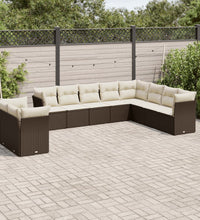 10-tlg. Garten-Sofagarnitur mit Kissen Braun Poly Rattan
