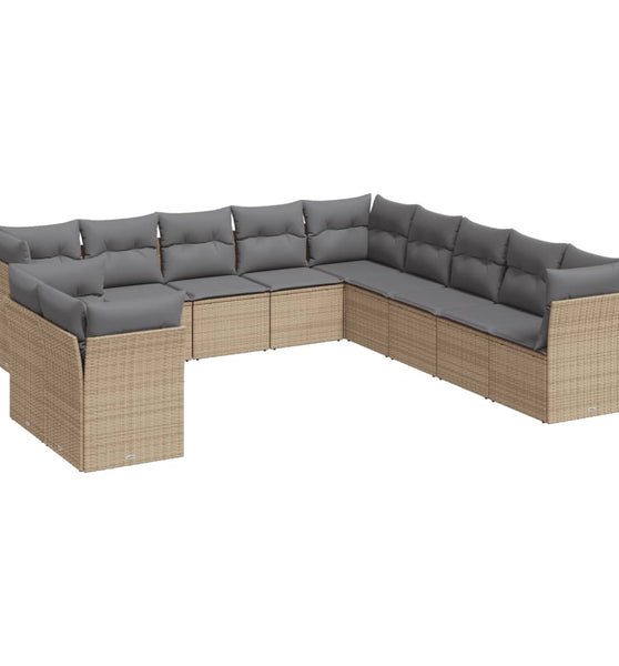 11-tlg. Garten-Sofagarnitur mit Kissen Beige Poly Rattan