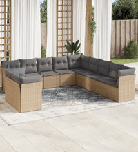 11-tlg. Garten-Sofagarnitur mit Kissen Beige Poly Rattan