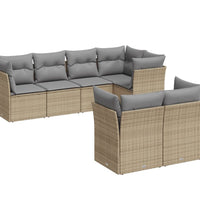 7-tlg. Garten-Sofagarnitur mit Kissen Beige Poly Rattan