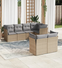 7-tlg. Garten-Sofagarnitur mit Kissen Beige Poly Rattan