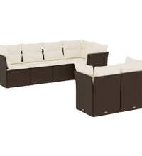 7-tlg. Garten-Sofagarnitur mit Kissen Braun Poly Rattan
