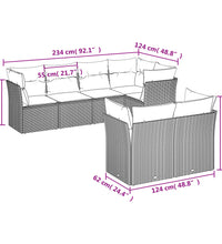 7-tlg. Garten-Sofagarnitur mit Kissen Braun Poly Rattan