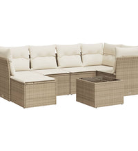 7-tlg. Garten-Sofagarnitur mit Kissen Beige Poly Rattan