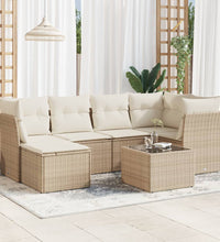 7-tlg. Garten-Sofagarnitur mit Kissen Beige Poly Rattan