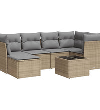 7-tlg. Garten-Sofagarnitur mit Kissen Beige Poly Rattan