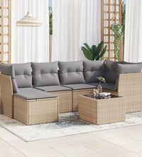 7-tlg. Garten-Sofagarnitur mit Kissen Beige Poly Rattan