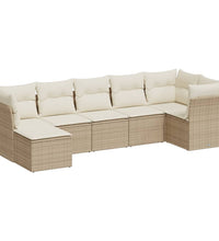 7-tlg. Garten-Sofagarnitur mit Kissen Beige Poly Rattan