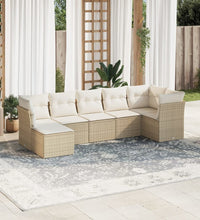 7-tlg. Garten-Sofagarnitur mit Kissen Beige Poly Rattan